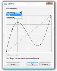 Curves Dialog box with varoius options