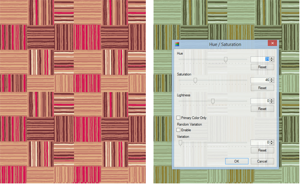 design after the shown changes in hue,saturation and lightness